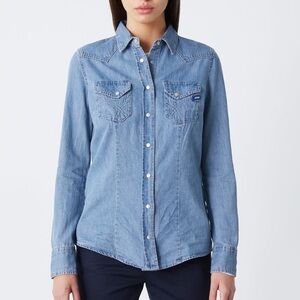 Gas Marah Z Logo Light Denim Buttondown Shirt Blue Size Small